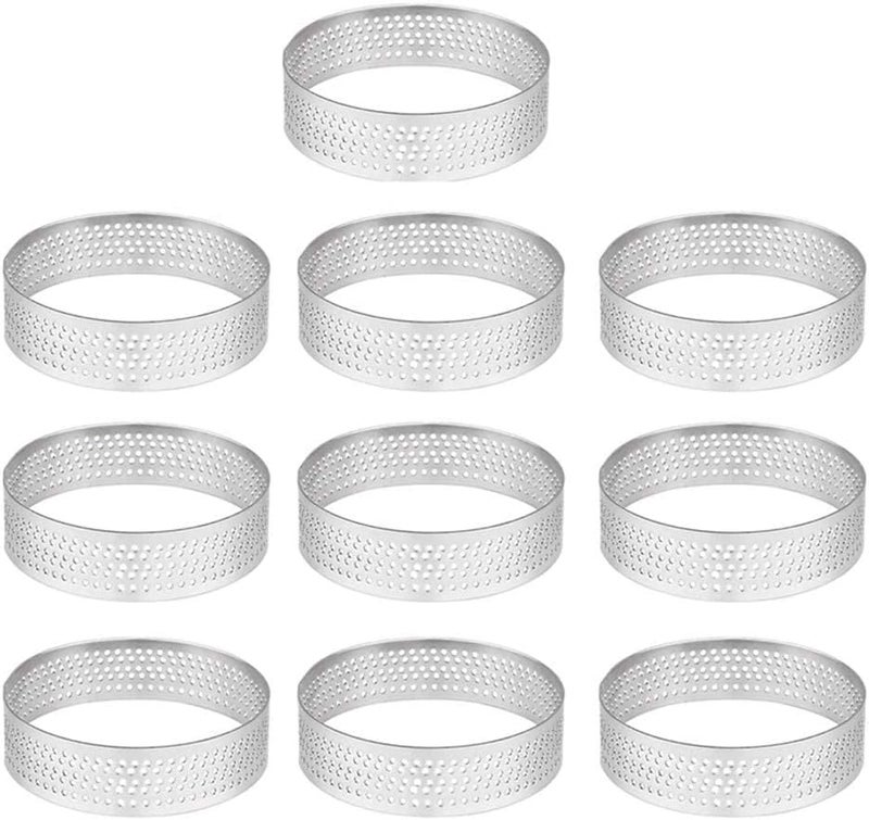 Aringfes 10 Pcs 2.76 Inch 304Stainless Steel Tart Ring, Heat-Resistant Perforated Cake Mousse Ring, Round Ring Baking doughnut tools (7cm) - Image 1