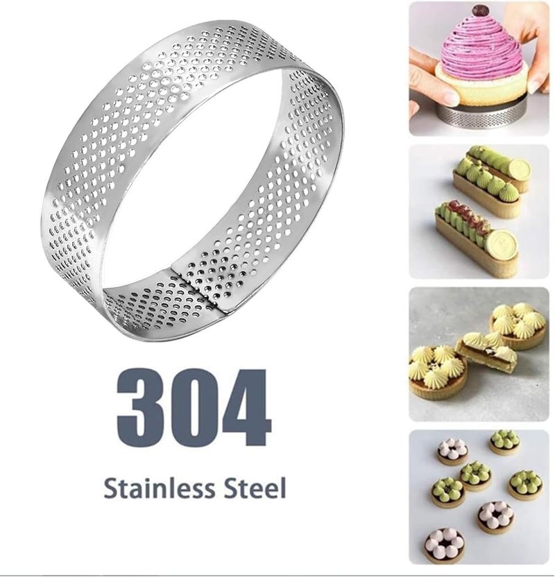 Aringfes 10 Pcs 2.76 Inch 304Stainless Steel Tart Ring, Heat-Resistant Perforated Cake Mousse Ring, Round Ring Baking doughnut tools (7cm) - Image 5