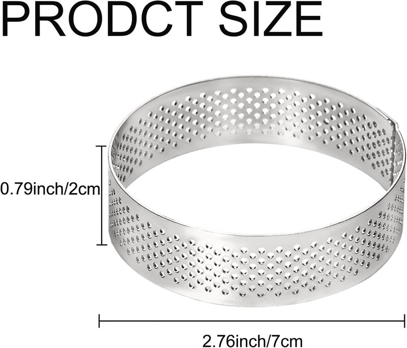Aringfes 10 Pcs 2.76 Inch 304Stainless Steel Tart Ring, Heat-Resistant Perforated Cake Mousse Ring, Round Ring Baking doughnut tools (7cm) - Image 3