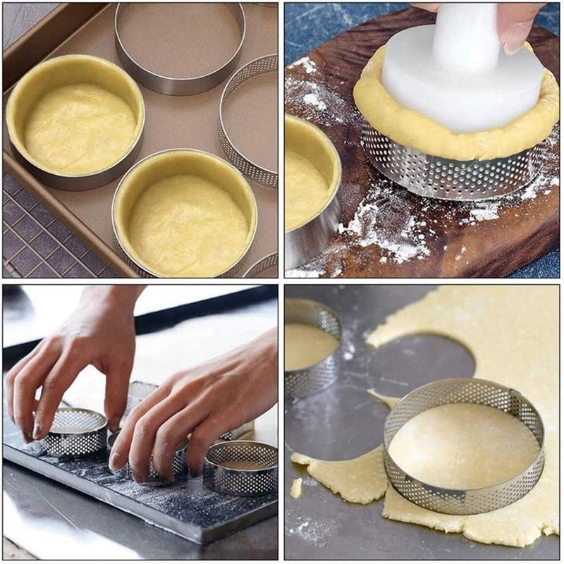 Aringfes 10 Pcs 2.76 Inch 304Stainless Steel Tart Ring, Heat-Resistant Perforated Cake Mousse Ring, Round Ring Baking doughnut tools (7cm) - Image 4