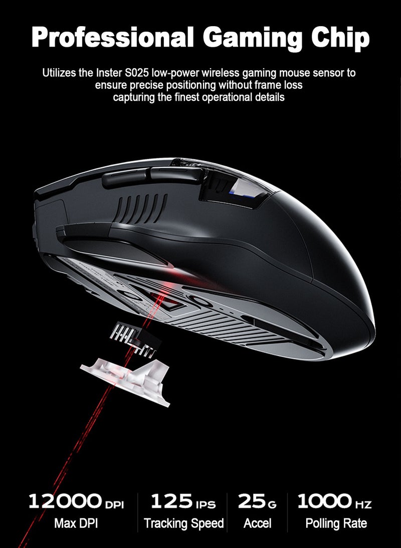 inphic Gaming Mouse with Tri-Mode 2.4G/USB-C Wired/Bluetooth, Wireless Mouse with 7 RGB Lighting,  6 Buttons 12800 Adjustable DPI Bluetooth Mouse, Type-C Charging for Laptops, PC, Computers (Wireless Black) - Image 3