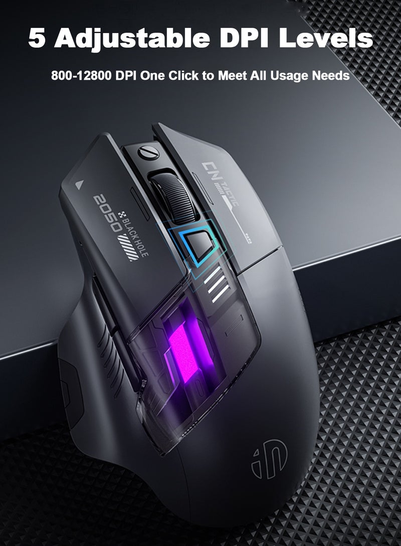 inphic Gaming Mouse with Tri-Mode 2.4G/USB-C Wired/Bluetooth, Wireless Mouse with 7 RGB Lighting,  6 Buttons 12800 Adjustable DPI Bluetooth Mouse, Type-C Charging for Laptops, PC, Computers (Wireless Black) - Image 4