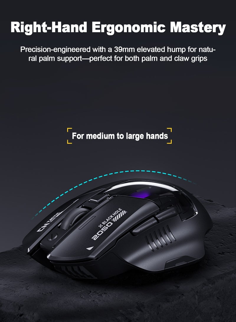 inphic Gaming Mouse with Tri-Mode 2.4G/USB-C Wired/Bluetooth, Wireless Mouse with 7 RGB Lighting,  6 Buttons 12800 Adjustable DPI Bluetooth Mouse, Type-C Charging for Laptops, PC, Computers (Wireless Black) - Image 5