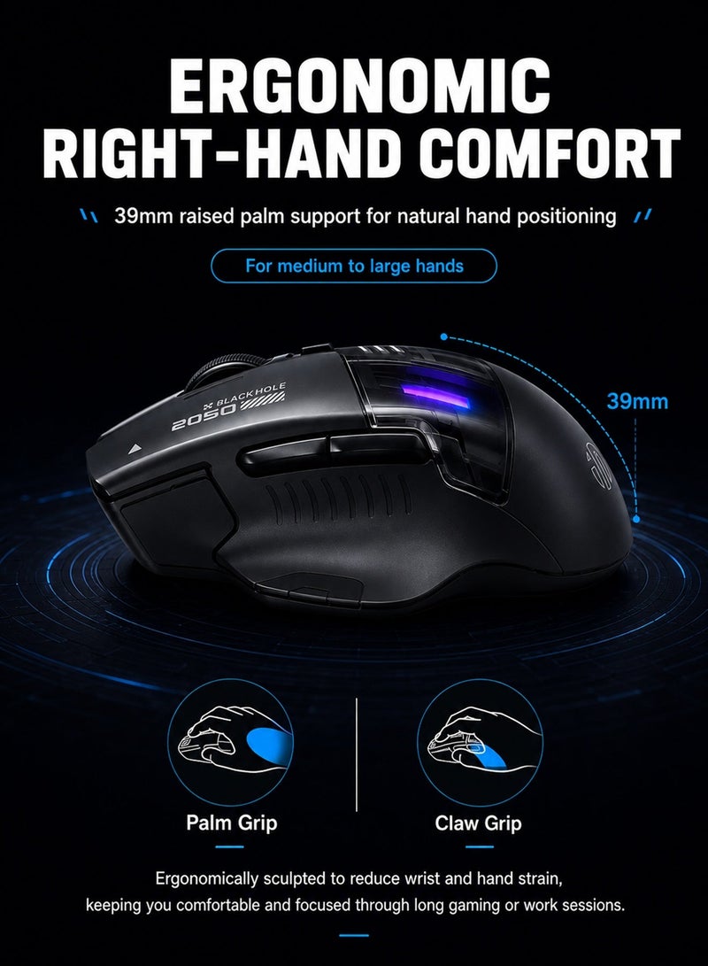 inphic Wireless Gaming Mouse with Tri-Mode 2.4G/USB-C Wired/Bluetooth, Ergonomic Wireless Mouse with 7 RGB Lighting,  6 Buttons 12800 Adjustable DPI Bluetooth Mouse, Type-C Charging for Laptops, PC, Computers (Wireless Black) - Image 5