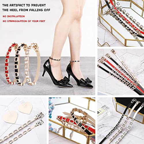 Luchike 1 Pair High Heels Ankle Straps with Self-Adhesive Heel Cushion Detachable Rhinestones Shoe Straps for Pumps Flats Stilettos Black - Image 2