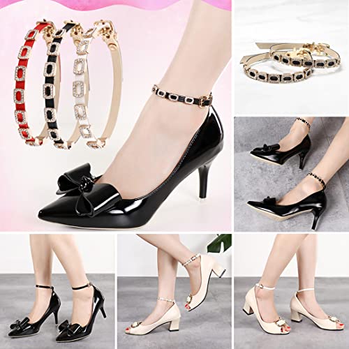 Luchike 1 Pair High Heels Ankle Straps with Self-Adhesive Heel Cushion Detachable Rhinestones Shoe Straps for Pumps Flats Stilettos Black - Image 3