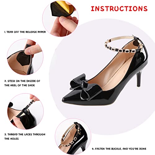 Luchike 1 Pair High Heels Ankle Straps with Self-Adhesive Heel Cushion Detachable Rhinestones Shoe Straps for Pumps Flats Stilettos Black - Image 5