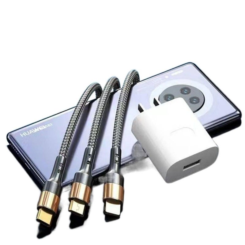 كابل شحن متعدد الرؤوس بقدرة 81W وبموصل USB-C وبطول 3 m لـ شحن الهاتف والتابلت ونقل البيانات واستخدام المحولات والإعداد المكتبي والحمل أثناء السفر - Image 1