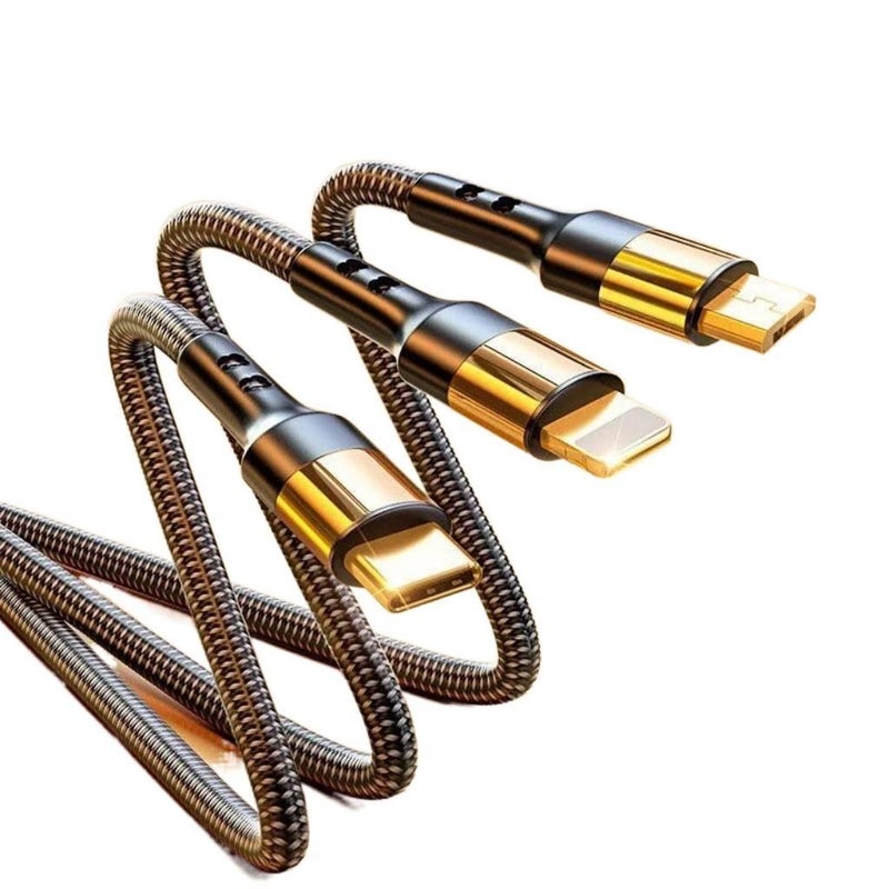 كابل شحن متعدد الرؤوس بقدرة 81W وبموصل USB-C وبطول 3 m لـ شحن الهاتف والتابلت ونقل البيانات واستخدام المحولات والإعداد المكتبي والحمل أثناء السفر - Image 2