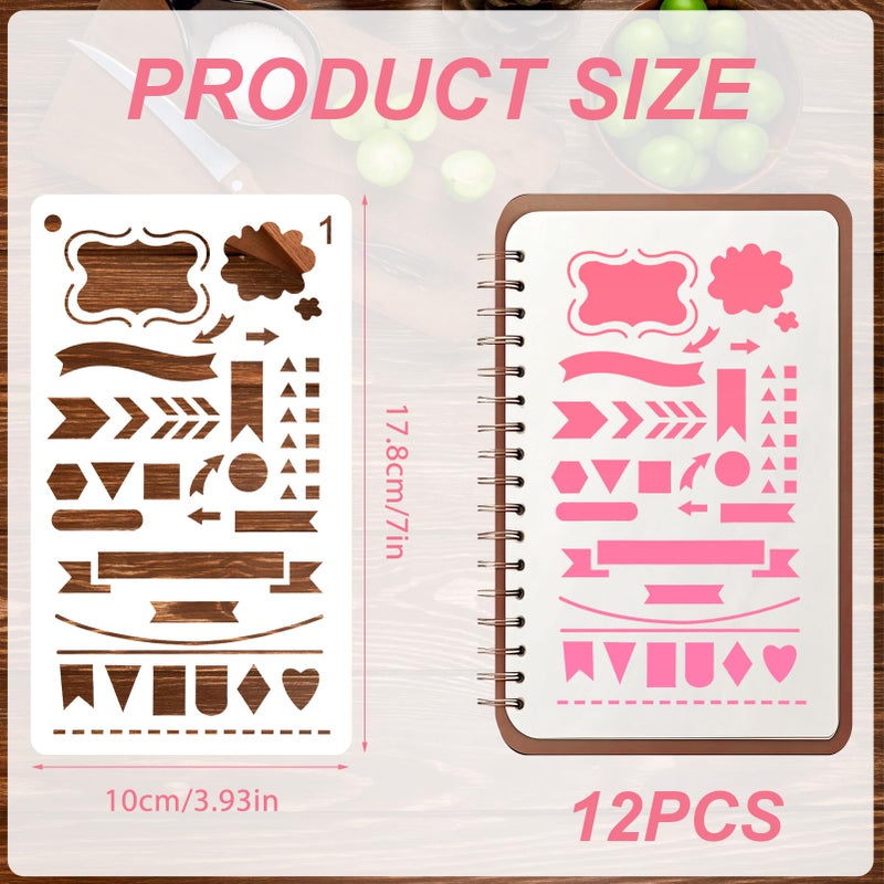 KUANSHENG Journal Stencils for Dotted Journals â€“ 12PCS Planner Accessories with Monthly/Weekly Layouts, Icons, Charts & Shapes for Journaling - Image 2