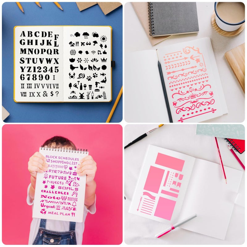 KUANSHENG Journal Stencils for Dotted Journals â€“ 12PCS Planner Accessories with Monthly/Weekly Layouts, Icons, Charts & Shapes for Journaling - Image 3