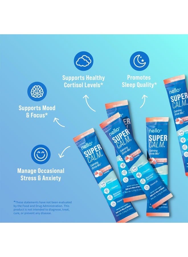 Nello Supercalm Powdered Drink Mix, Cortisol Reducer*, Sleep Aid Supplement, L Theanine, Ksm-66 Ashwagandha, Magnesium Glycinate, Vitamin D 3, No Sugar, Non GMO, 20 Ct, Strawberries & Cream - Image 4