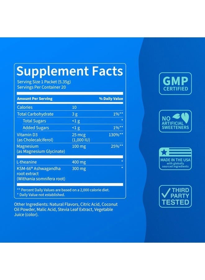 Nello Supercalm Powdered Drink Mix, Cortisol Reducer*, Sleep Aid Supplement, L Theanine, Ksm-66 Ashwagandha, Magnesium Glycinate, Vitamin D 3, No Sugar, Non GMO, 20 Ct, Strawberries & Cream - Image 5