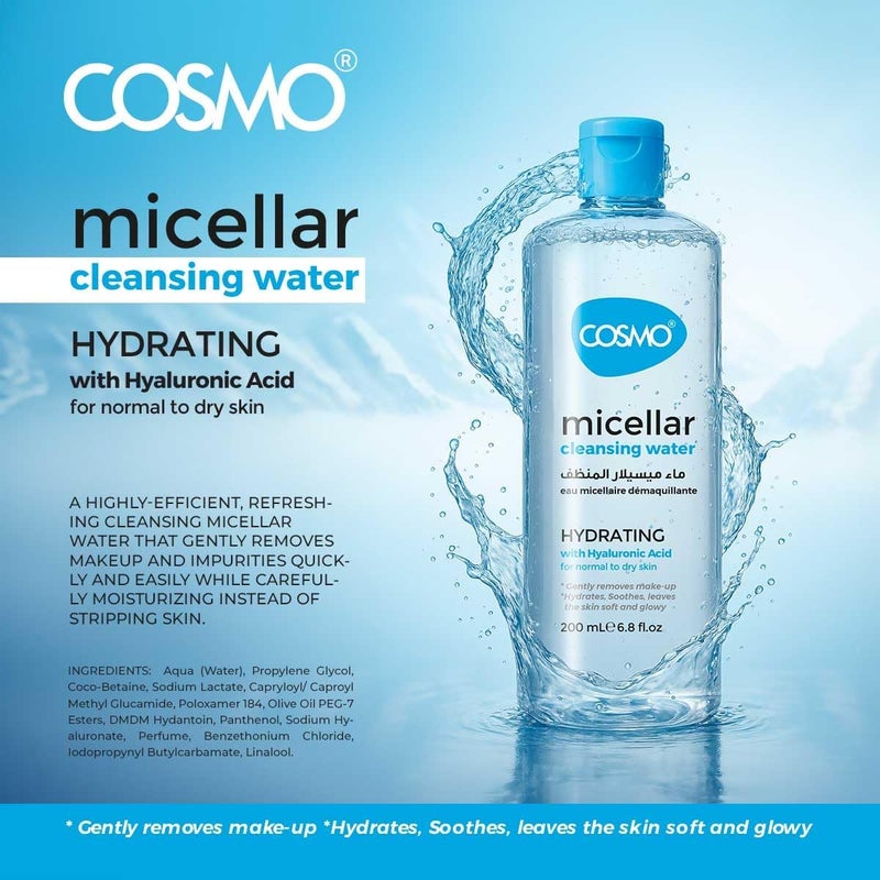Cosmo Face Care Hydrating Micellar Water 200ml with Hyaluronic Acid - Image 2