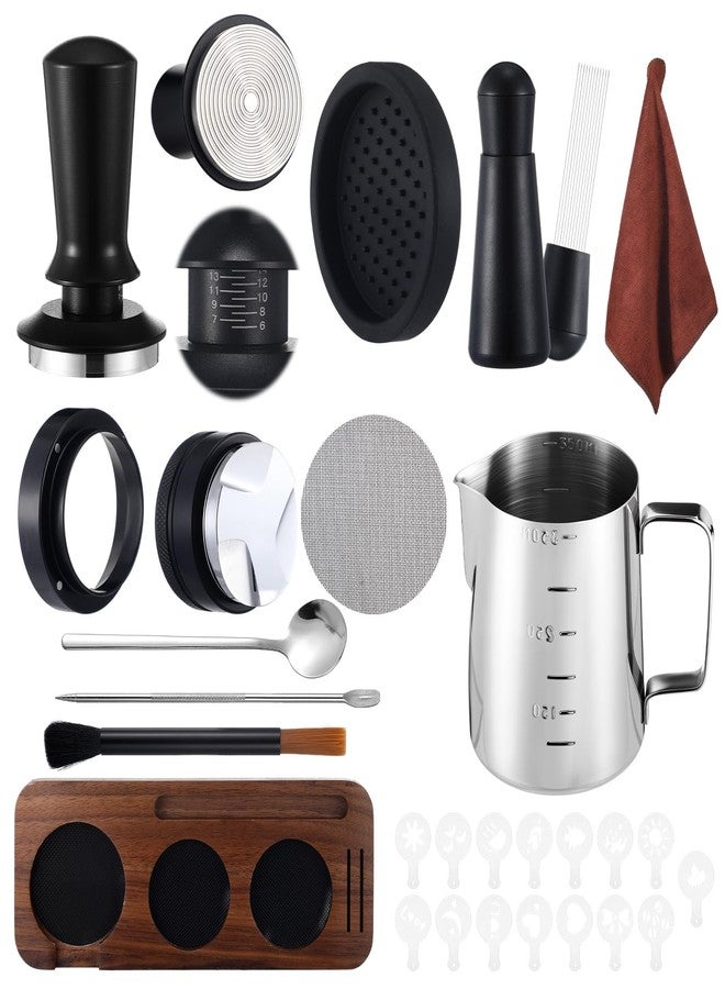 Ferrochef 13 Pcs Espresso Accessories Set 51mm Tamper WDT Espresso Distribution TOOL Kit Frothing Pitcher, Mat, Latte Art Pen, Sandalwood Tamping Station, Barista Towel, Brush and Decorative Stencils - Image 1