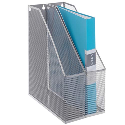 MyGift Silver Wire Mesh Document Holder, Wall Mounted or Desktop Magazine and File Rack, Set of 2 - Image 1