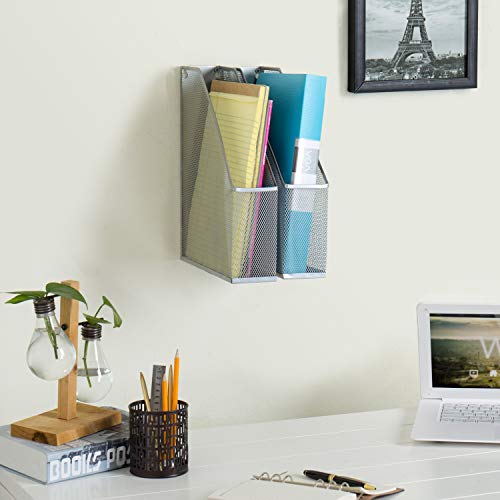 MyGift Silver Wire Mesh Document Holder, Wall Mounted or Desktop Magazine and File Rack, Set of 2 - Image 3