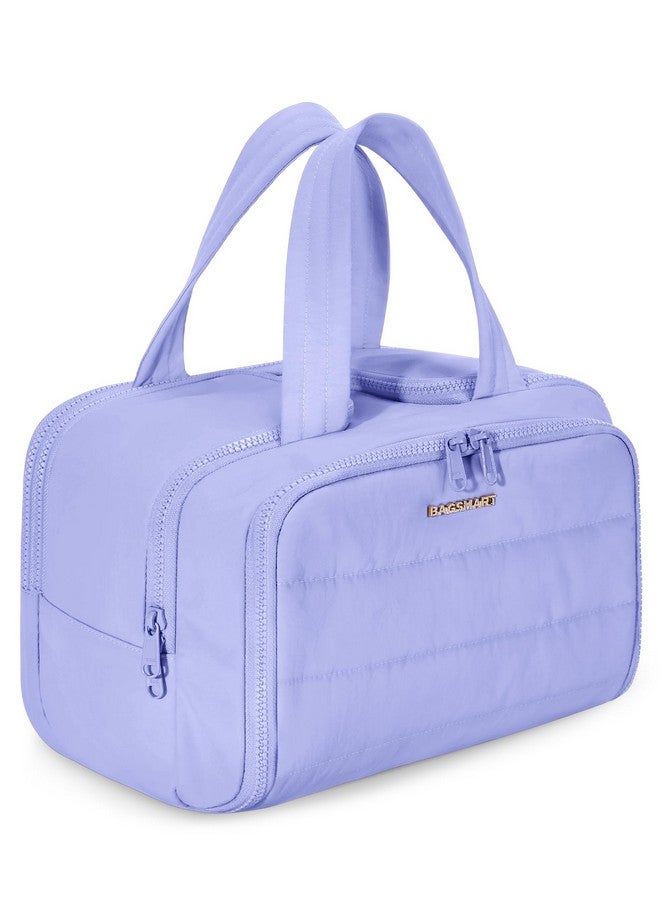 BAGSMART BAGSMART Travel Toiletry Bag, Lightweight Large Wide-open Travel Bag for Women, Puffy Cosmetic Makeup Bag Organizer with Handle for Accessories,Essentials, Toiletries, Purple - Image 1