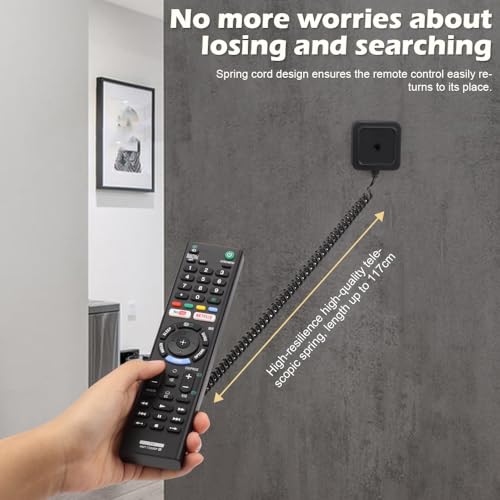 WALLFID 2Pack Magnetic Remote Control Holders with Spring Ropes Safely Secure TV Remotes Small Items WallMount with Adhesive AntiLoss Rapid Adsorption Extendable Spring White 2 Pack - Image 3
