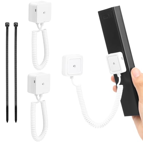 WALLFID 2Pack Magnetic Remote Control Holders with Spring Ropes Safely Secure TV Remotes Small Items WallMount with Adhesive AntiLoss Rapid Adsorption Extendable Spring White 2 Pack - Image 1