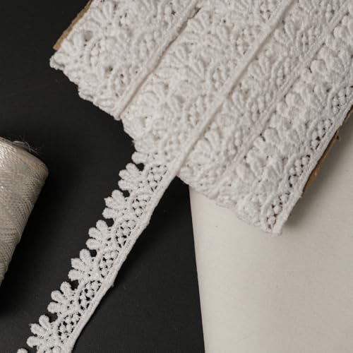 EmbroideryMaterial Kinari White Cotton Trim Laces and Borders Material for Saree Border, Suit, Kurta, Dupatta, Blouse, Gown, Lehenga & Neckline (10 Meters, 1.5 CM Wide) - Image 5