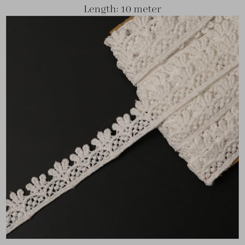 EmbroideryMaterial Kinari White Cotton Trim Laces and Borders Material for Saree Border, Suit, Kurta, Dupatta, Blouse, Gown, Lehenga & Neckline (10 Meters, 1.5 CM Wide) - Image 4