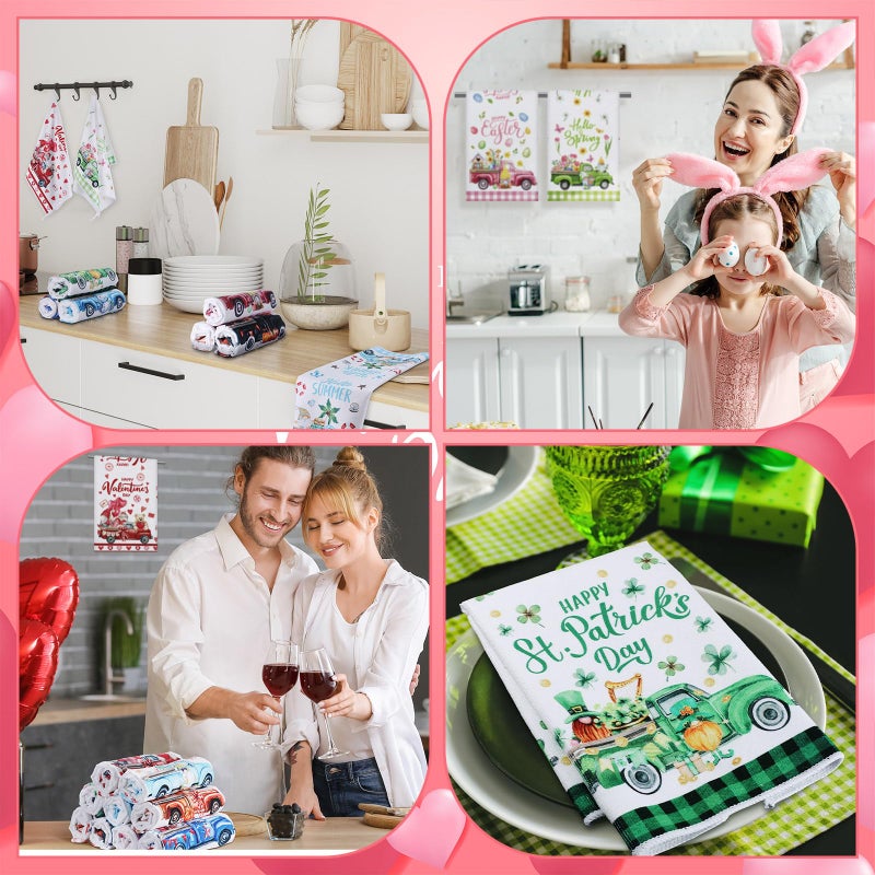 FuWeave 12 Pcs Seasonal Kitchen Towels Set for All Holidays Spring Easter Irish Hand Dish Tea Towels Bulk Absorbent Dishcloths Housewarming Gift for Cooking Kitchen Bathroom(Truck Style) - Image 4