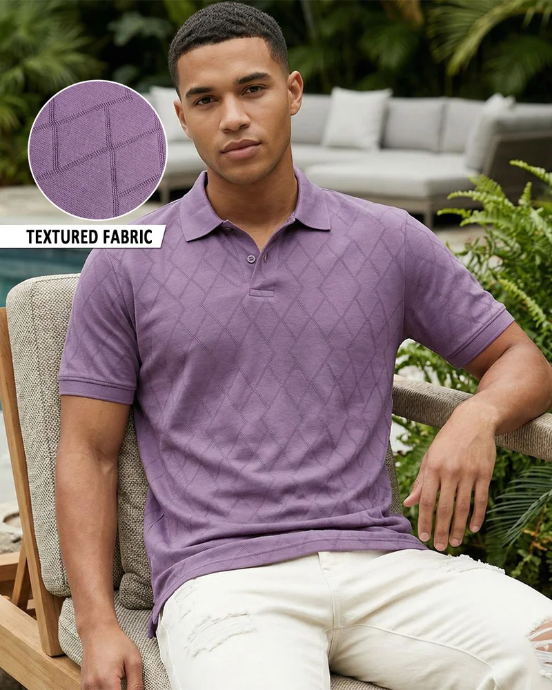 Men's Grapeade Purple Textured Polo T-shirt