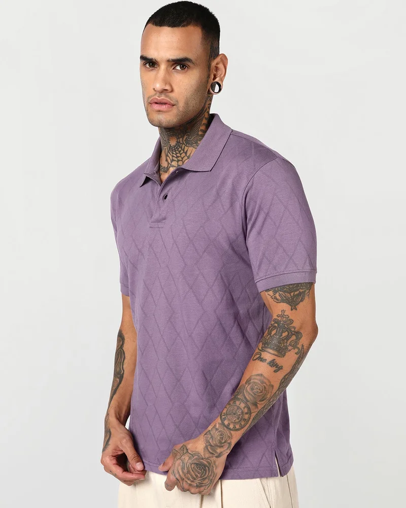 Men's Grapeade Purple Textured Polo T-shirt