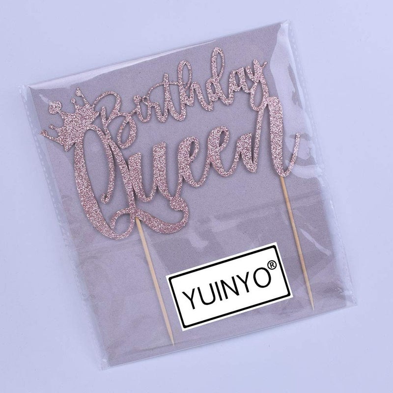 YUINYO Handmade Glitter Queen Birthday Cake Topper  Happy Birthday Cake Bunting Decor  Birthday Party Decoration Supplies (Gold) - Image 5