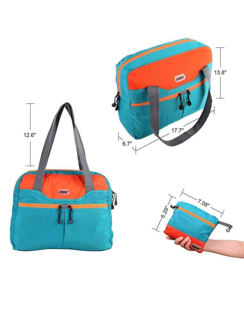 GOX Ultra Light Packable Tote Bag Weekender Crossbody Duffel Nylon for Women Small Lightweight Foldable Travel Tote under Seat Shoulder Bag Travel Bag on Plane Extra Large Bag with Zipper (Turquoise) - Image 3