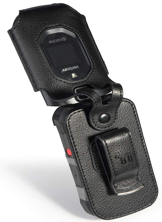 نيكيد سيل فون جراب Nakedcellphone المتوافق مع هواتف Kyocera DuraXV Extreme و DuraXE Epic و DuraXA Equip، غطاء من الجلد النباتي الأسود مع [حماية مدمجة للشاشة] و[مشبك حزام معدني] لهواتف E4810/E4811/E4830/E4831 - Image 5