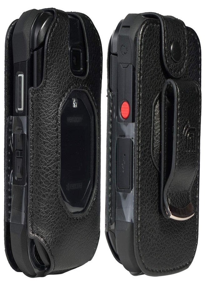 نيكيد سيل فون جراب Nakedcellphone المتوافق مع هواتف Kyocera DuraXV Extreme و DuraXE Epic و DuraXA Equip، غطاء من الجلد النباتي الأسود مع [حماية مدمجة للشاشة] و[مشبك حزام معدني] لهواتف E4810/E4811/E4830/E4831 - Image 2