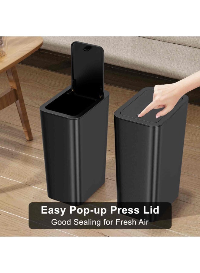 Deli 3-Pack 10L Small Trash Can with Pop-Up Lid – Bathroom & Kitchen Waste Baskets for Bedroom, Office, College (Black) - Image 4