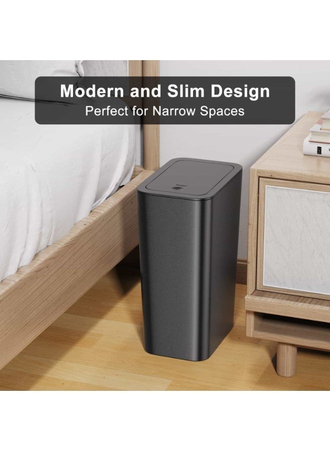 Deli 3-Pack 10L Small Trash Can with Pop-Up Lid – Bathroom & Kitchen Waste Baskets for Bedroom, Office, College (Black) - Image 3