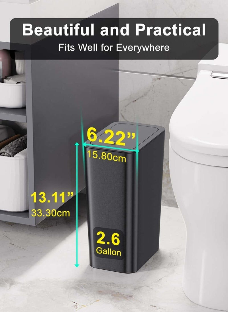 Deli 3-Pack 10L Small Trash Can with Pop-Up Lid – Bathroom & Kitchen Waste Baskets for Bedroom, Office, College (Black) - Image 2