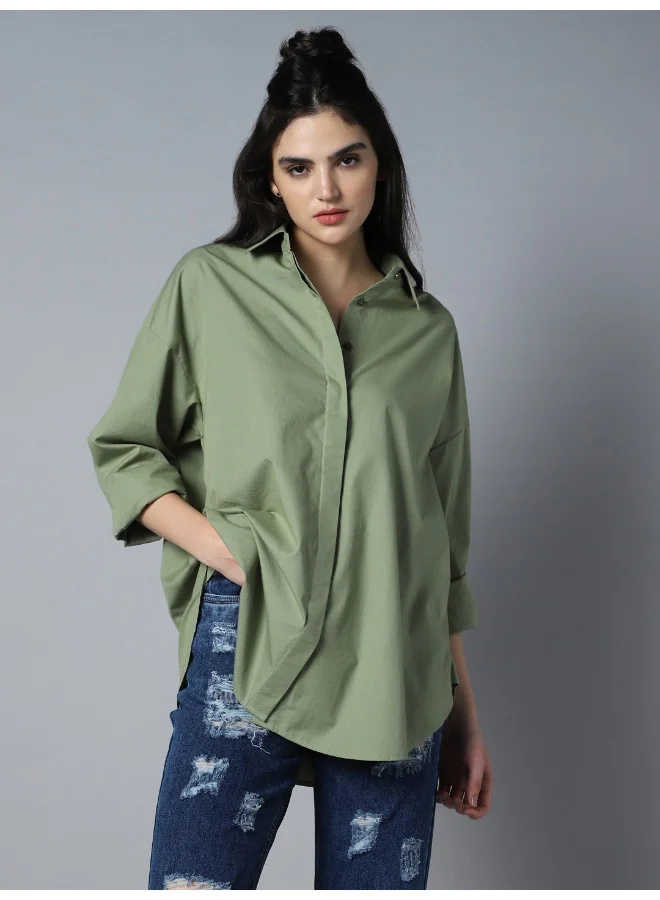 HIGH STAR Women's Green Shirts - Versatile and Trendy for Everyday Wear