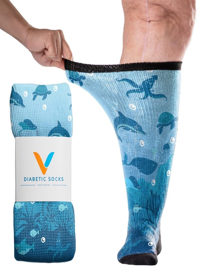 Viasox Deep Sea EasyStretch™ Diabetic Socks for Men & Women, Non Binding Top, Seamless Toe, Loose Fit, X-Large 12-14 - Image 1