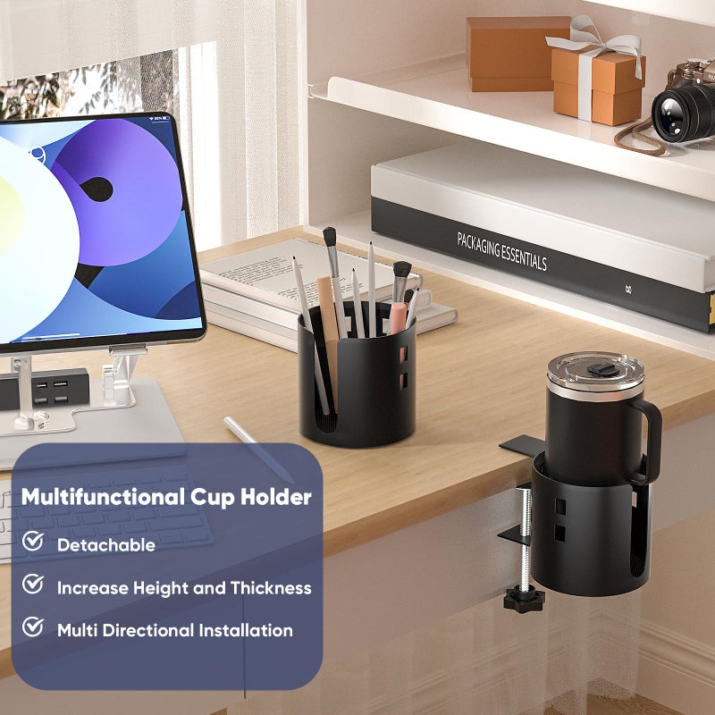 OOKUU Deeper Desk Cup Holder, OOKUU Anti-Spill Cup Holder for Desk or Table, Sturdy and Durable, Easy to Install, Enough to Hold Coffee Cups, Water Bottles, Gaming PC Office Accessories, Black - Image 2