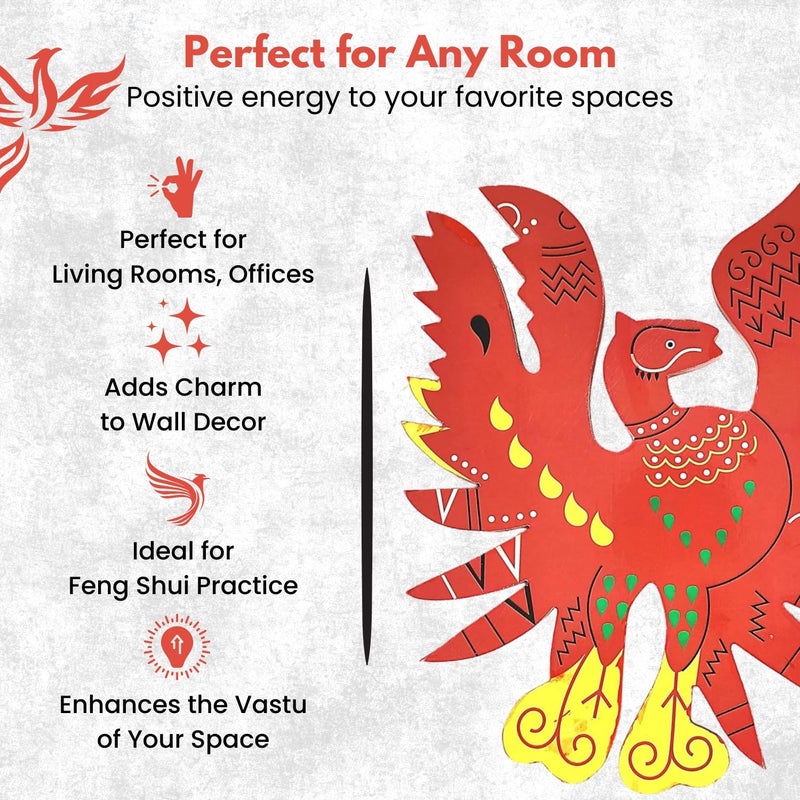 Plus Value Wooden Feng Shui Red Phoenix Bird Symbol of Fame Reputation Feng Shui Products for Home Office Decor 9inches 1pc - Image 4