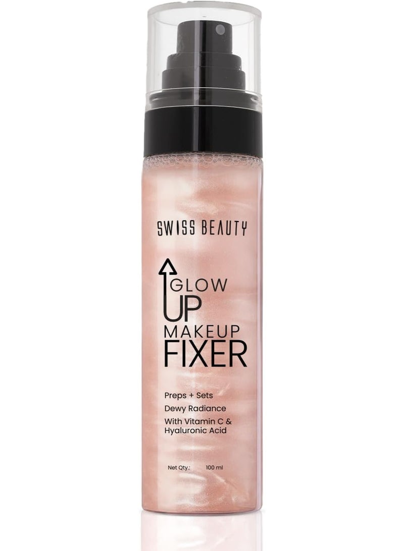 Swiss Beauty Glow Up Makeup Fixer | Preps + Sets | Dewy Radiance | For Face & Body | With Vitamin C & Hyaluronic Acid | 100ml - Image 1