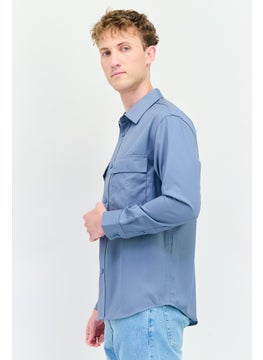 SELECTED Men Drop Shoulder Fit Plain Long Sleeves Casual Shirt, Blue  - Image 4