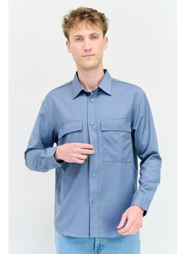 SELECTED Men Drop Shoulder Fit Plain Long Sleeves Casual Shirt, Blue  - Image 1