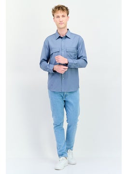 SELECTED Men Drop Shoulder Fit Plain Long Sleeves Casual Shirt, Blue  - Image 3