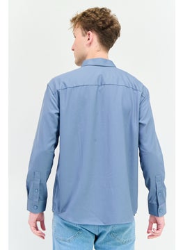 SELECTED Men Drop Shoulder Fit Plain Long Sleeves Casual Shirt, Blue  - Image 2