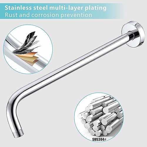 Nuodan Shower Arm with Flange, 15 Inches Wall Mount Replacement Extension Showerhead Arm For Fixed Shower Head, Chrome - Image 3
