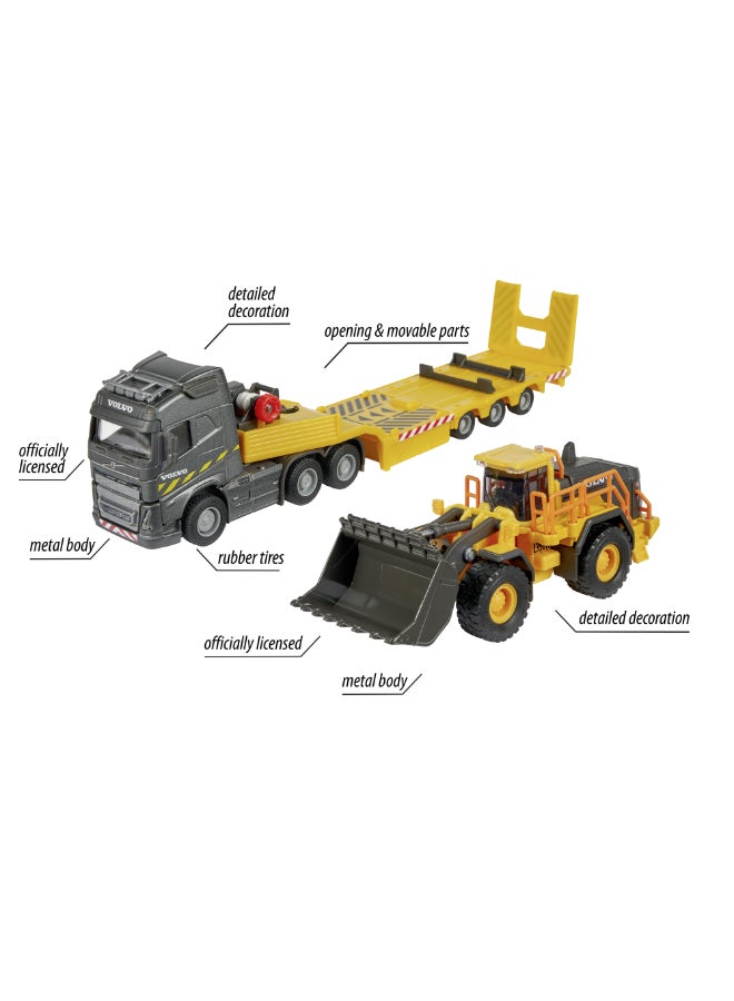 Majorette Volvo FH16 Truck + Wheel Loader, 35 cm Construction Transporter Set with Trailer and Volvo Wheel Loader,Free Wheel, Towing Winch, Fold-Out Ramp, Movable Bucket, Ages 3+ - Image 3
