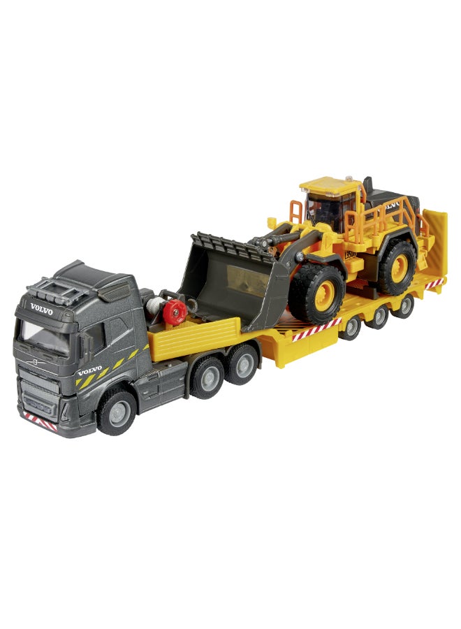 Majorette Volvo FH16 Truck + Wheel Loader, 35 cm Construction Transporter Set with Trailer and Volvo Wheel Loader,Free Wheel, Towing Winch, Fold-Out Ramp, Movable Bucket, Ages 3+ - Image 1