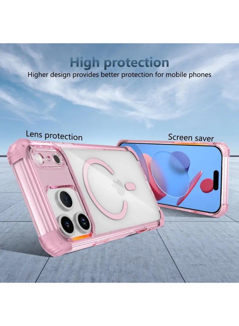 X-level Strong Magnetic Case for iPhone 17 Pro Max 6.9-Inch,[Compatible with Magsafe] Clear Slim Shockproof Protective Phone Cover for Women Men-Transparent+Pink ﻿ - Image 4