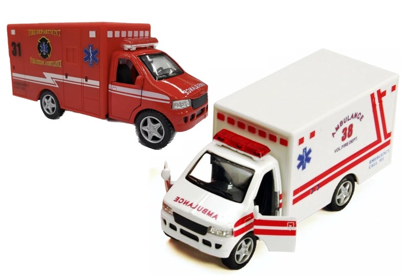 KiNSMART Rescue Team Ambulance 5" Die Cast Metal w/Pullback Action (2SET) - Image 1